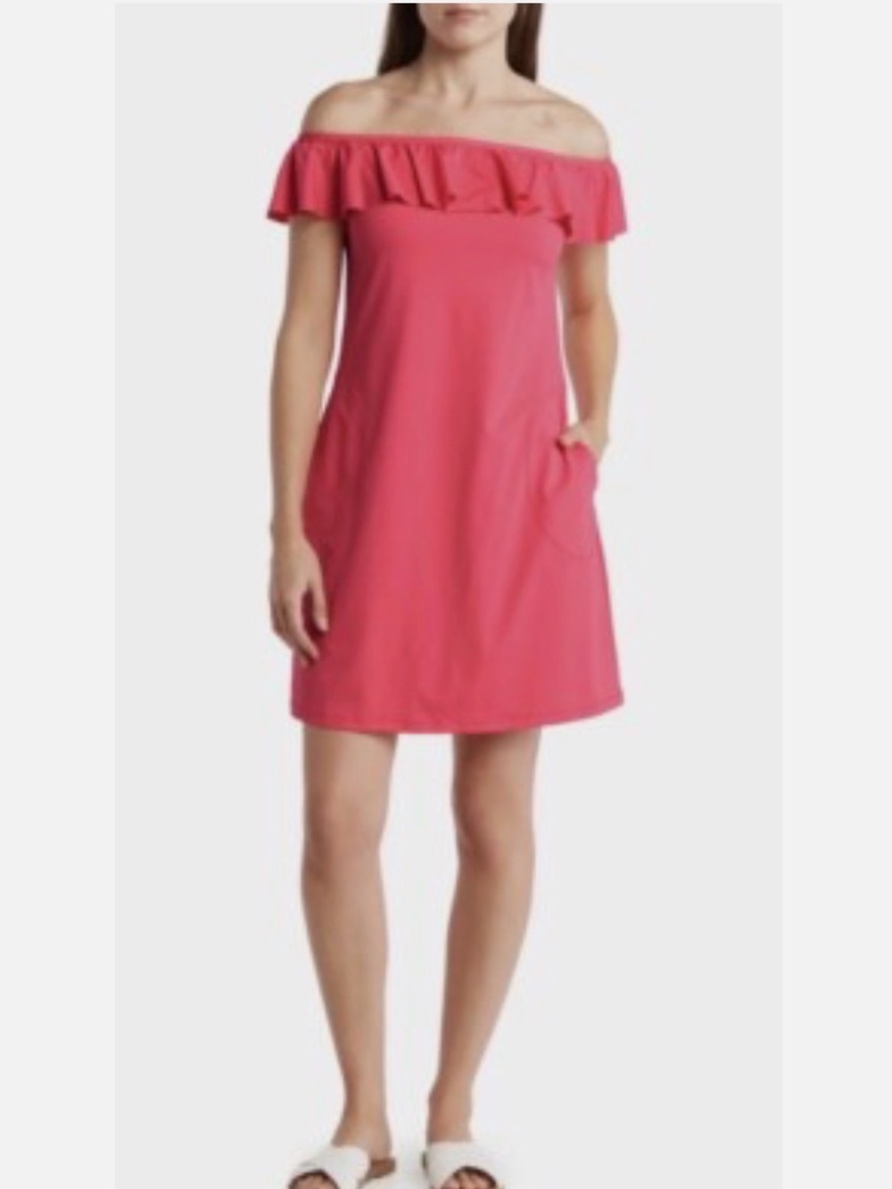 Tommy Bahama Off-Shoulder Ruffle Shift Dress in Coral…swim cover-up